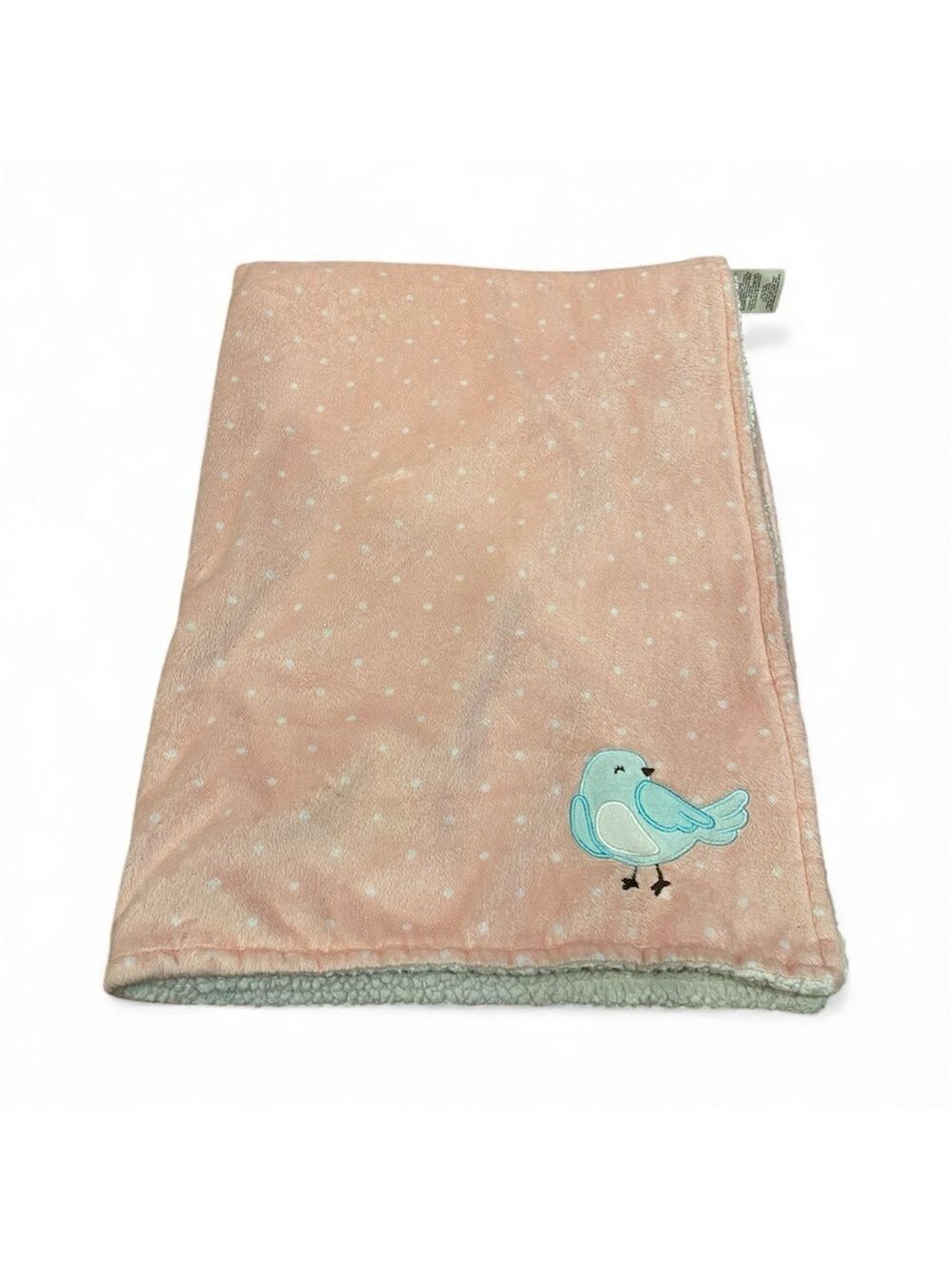 Carter's Blue Bird Baby Blanket Polka Dot Pink Plush White Girl Lovey